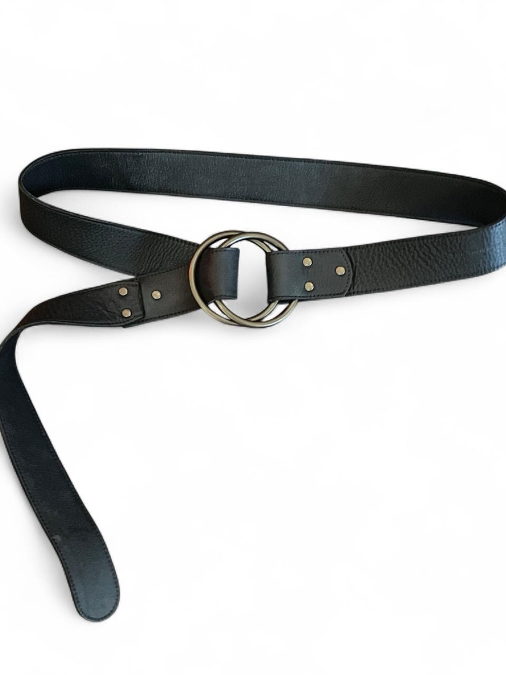 Vintage Eileen Fisher Black Leather Double-Ring Waist Belt